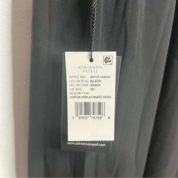 Adrianna Papell Womens XS Black Flutter Sleeve Chiffon Dress High Low Hemline - Picture 6 of 14